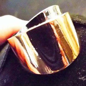 DESIGNER MINIMALIST 925 ROSEGOLD-SILVER CLAD OVERLAP CRYSTALS WIDE SZ 7 RING 5